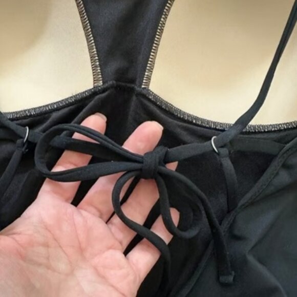 Athleta Black Skinny Strap Ring One-Piece Swimsuit Large Tall - Picture 4 of 7